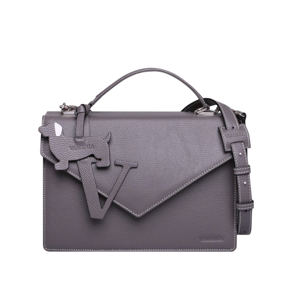 Henkeltasche mit Umhängegurt aus Kalbsleder in taupe